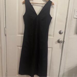 Zara Elegant Wool Blend Charcoal V-Neck Midi Dress